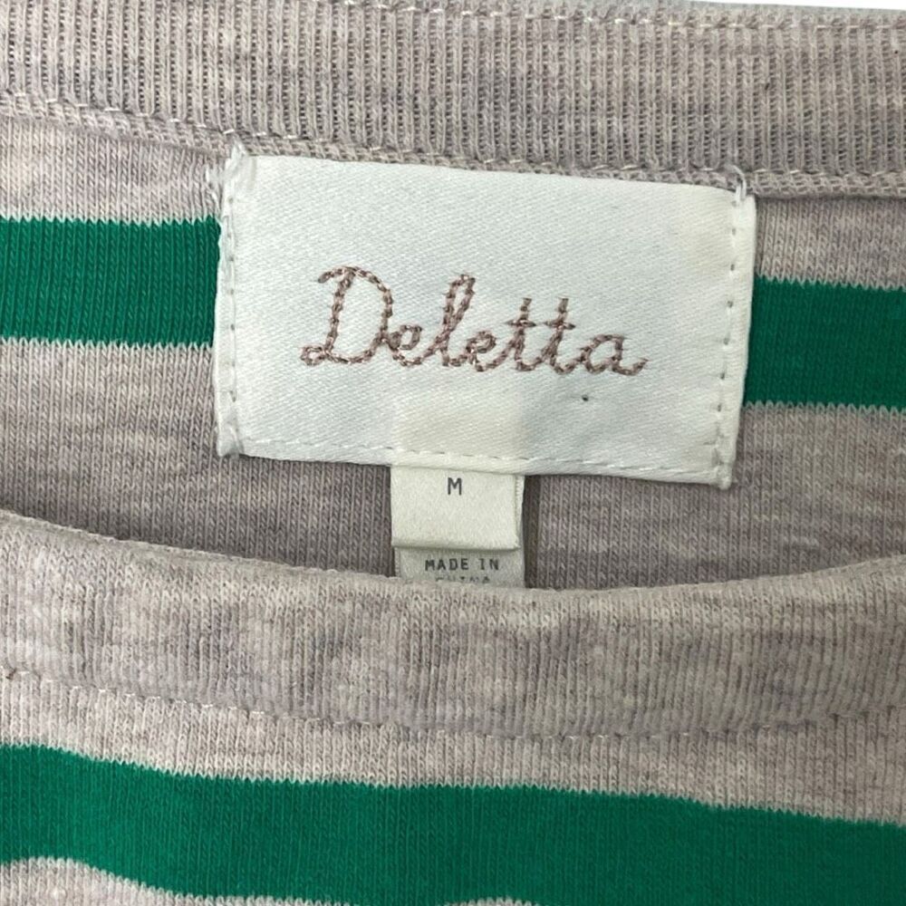 Anthropologie Deletta Striped Top Size Medium Bell Sleeve Oatmeal and Green - Picture 3 of 6